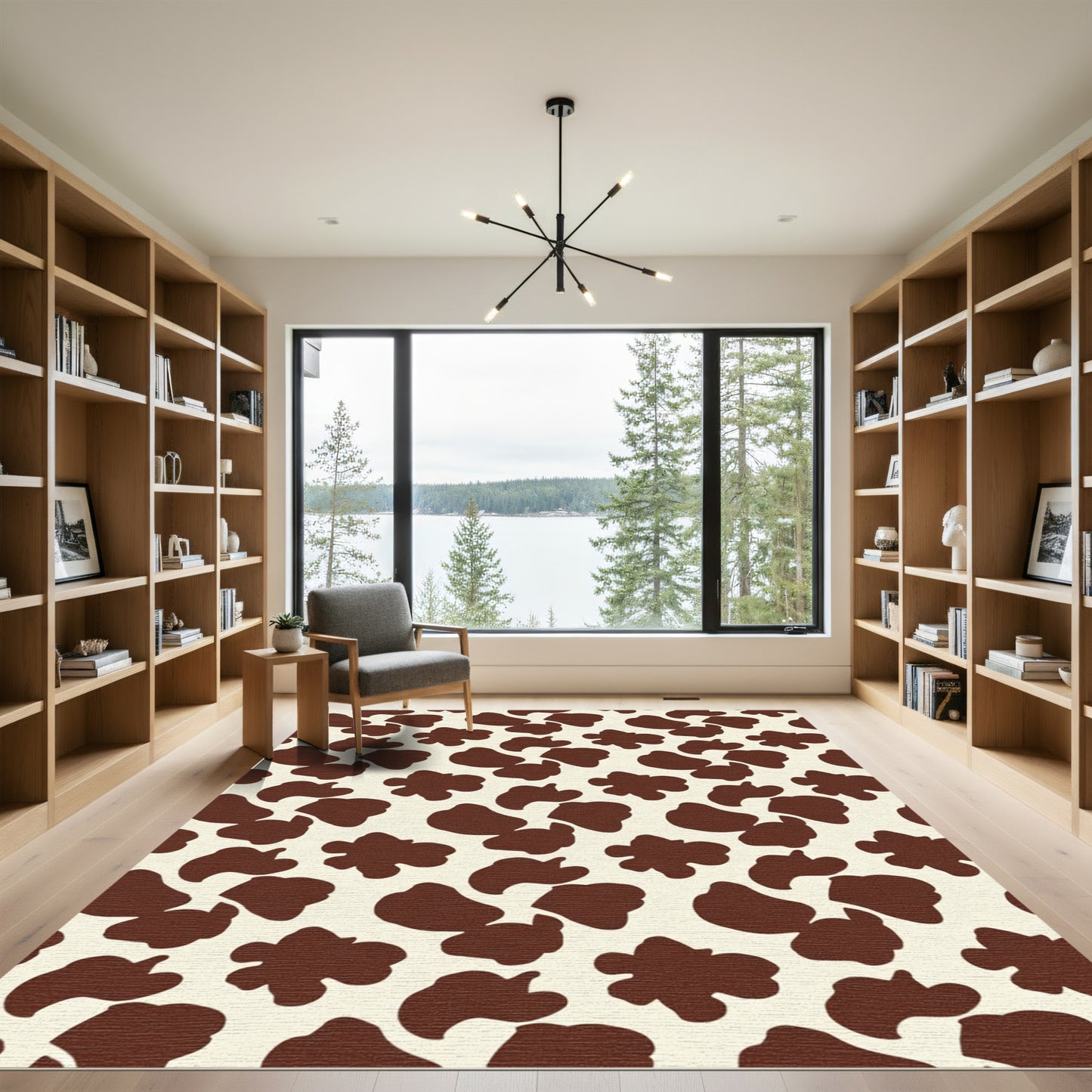 Brown Cream Spotted Abstract Shapes Rug