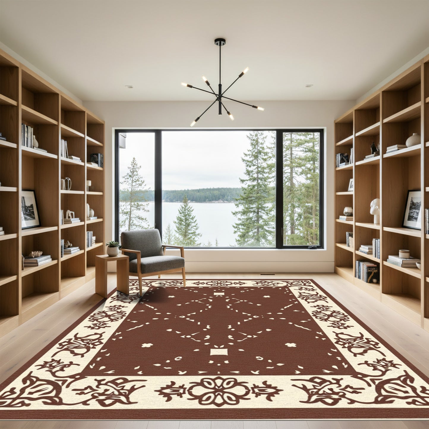 Ornate Cream Brown Diamond Mandala Rug