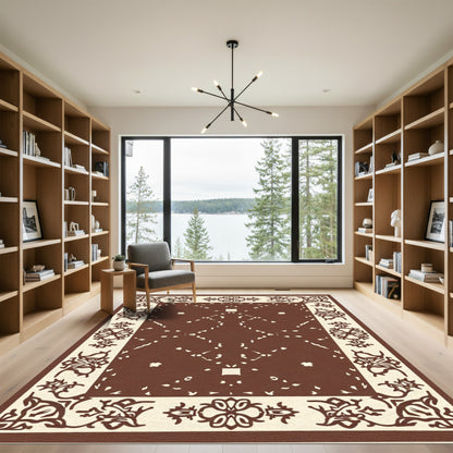 Ornate Cream Brown Diamond Mandala Rug