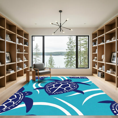 Blue Sea Turtle Ocean Waves Rug