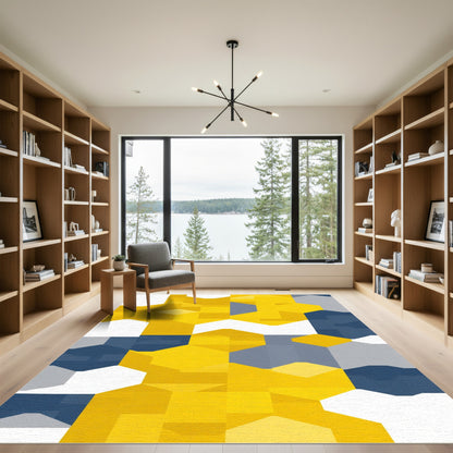 Modern Yellow Geometric Hexagon Collage Rug