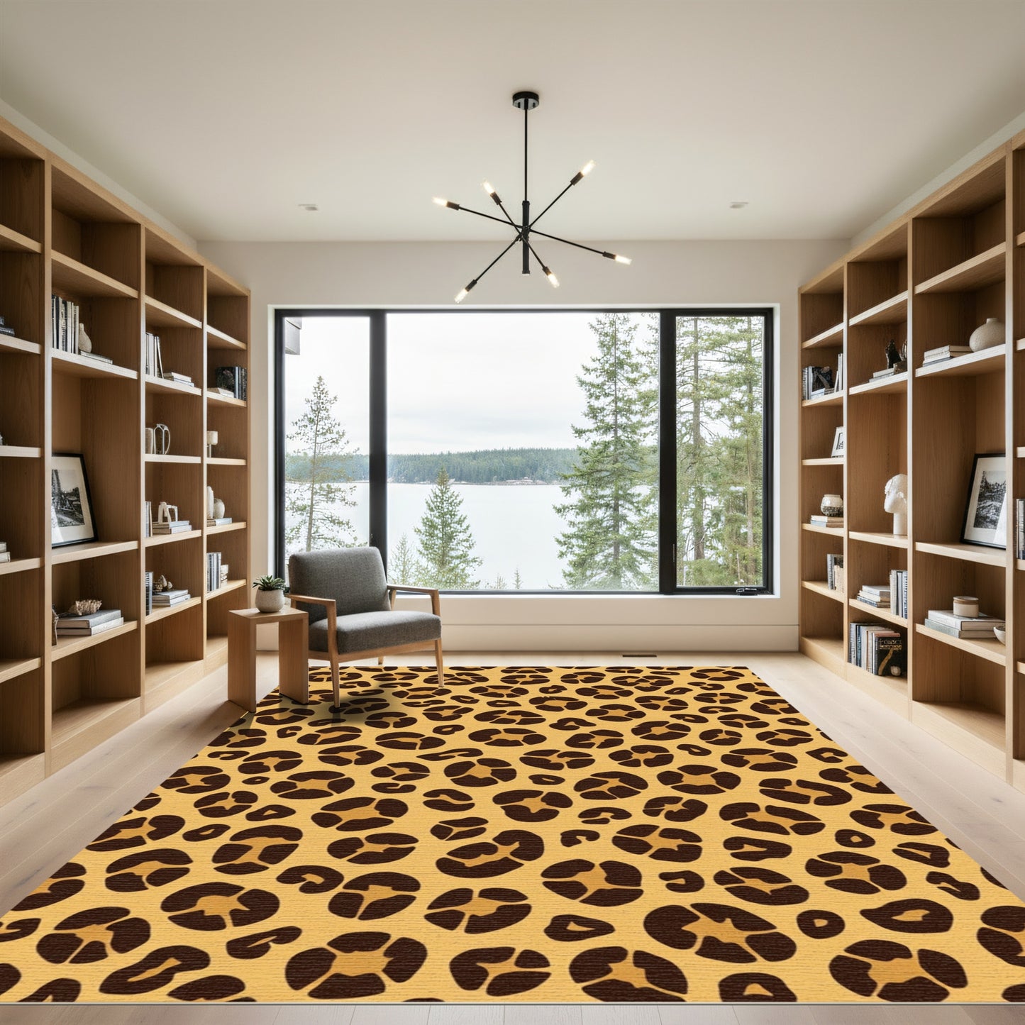 Golden Brown Spotted Animal Print Rug