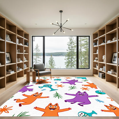 Whimsical Orange Purple Feline Friends Rug