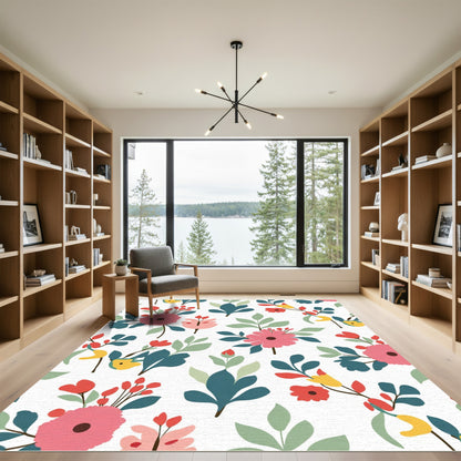 Whimsical Pink Red Yellow Floral Spray Rug