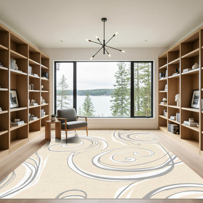 Cream Swirl Abstract Strokes Rug