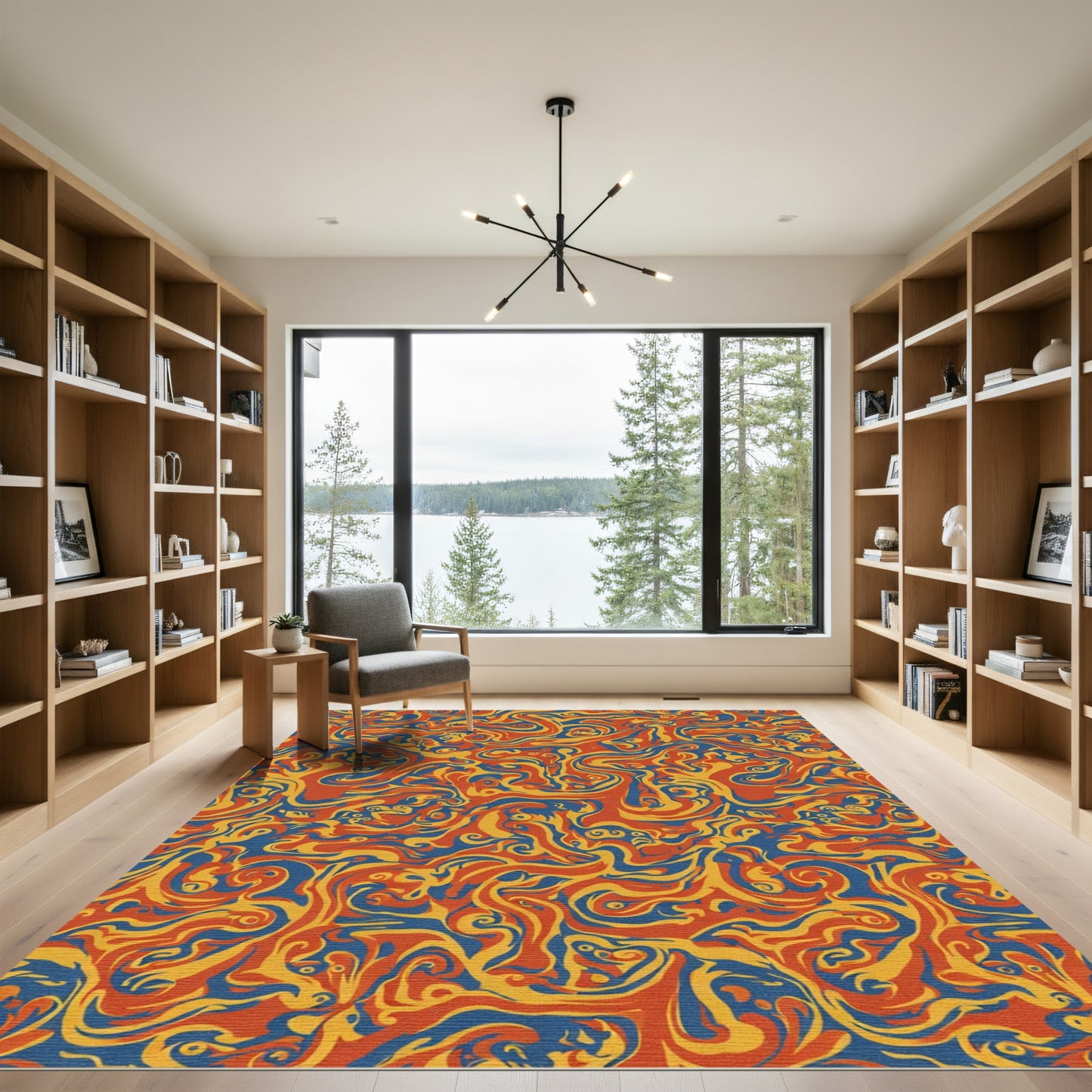 Terracotta Blue Gold Swirling Marmor Rug