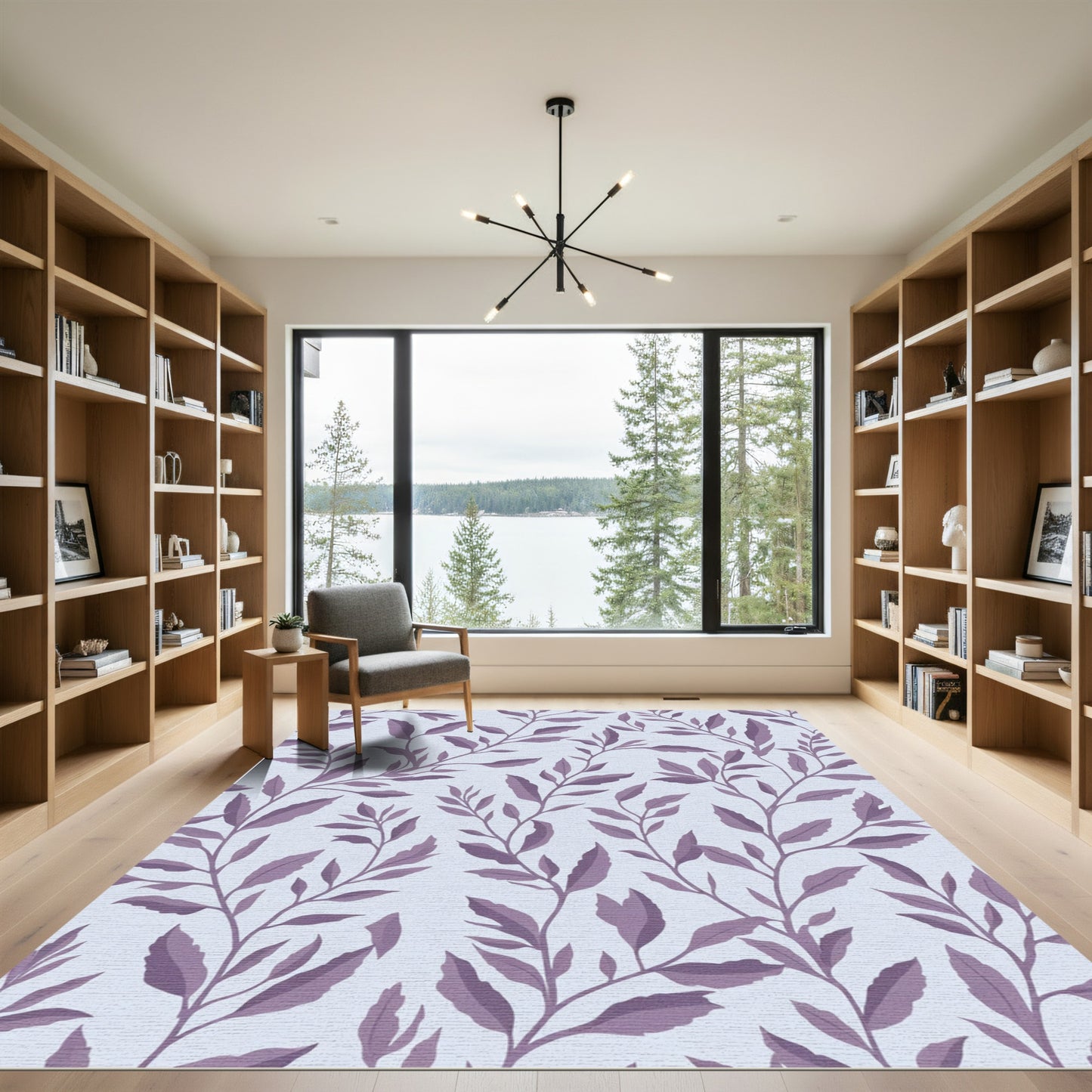 Purple Leaf Branch Arrangement Rug