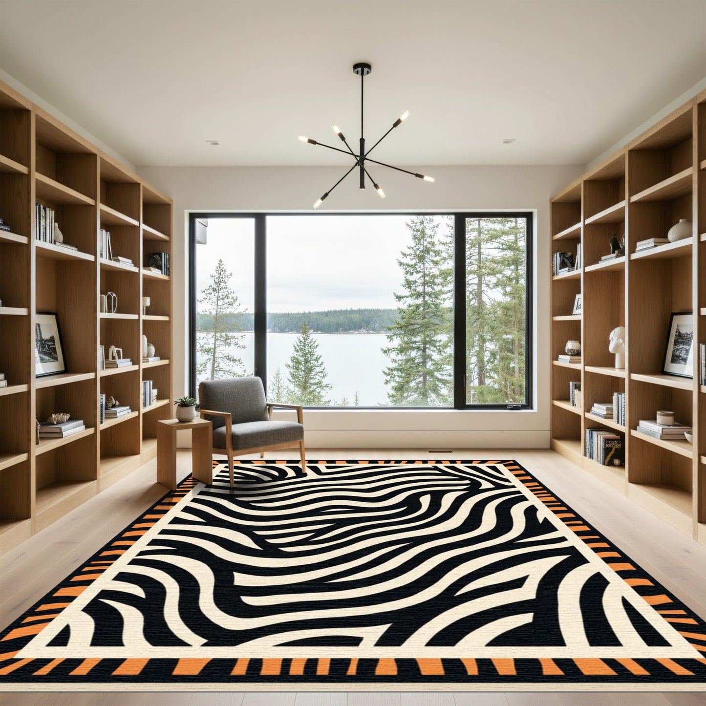 Bold Orange Black Waves Rug