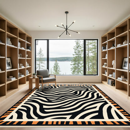 Bold Orange Black Waves Rug