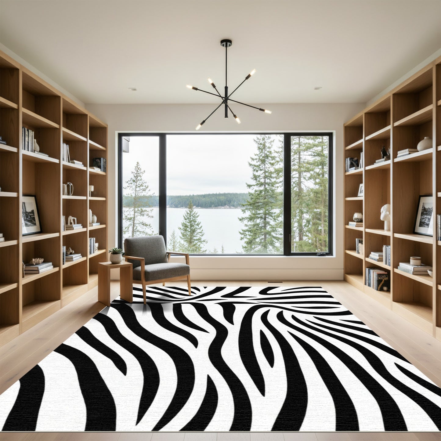 Abstract Black White Wavy Stripes Rug