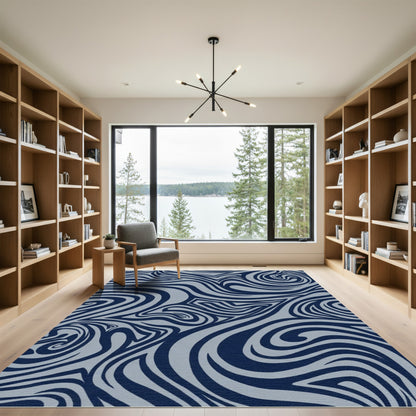 Navy Blue Swirling Abstract Rug