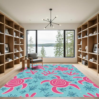 Whimsical Pink Turtle Coral Medley Rug