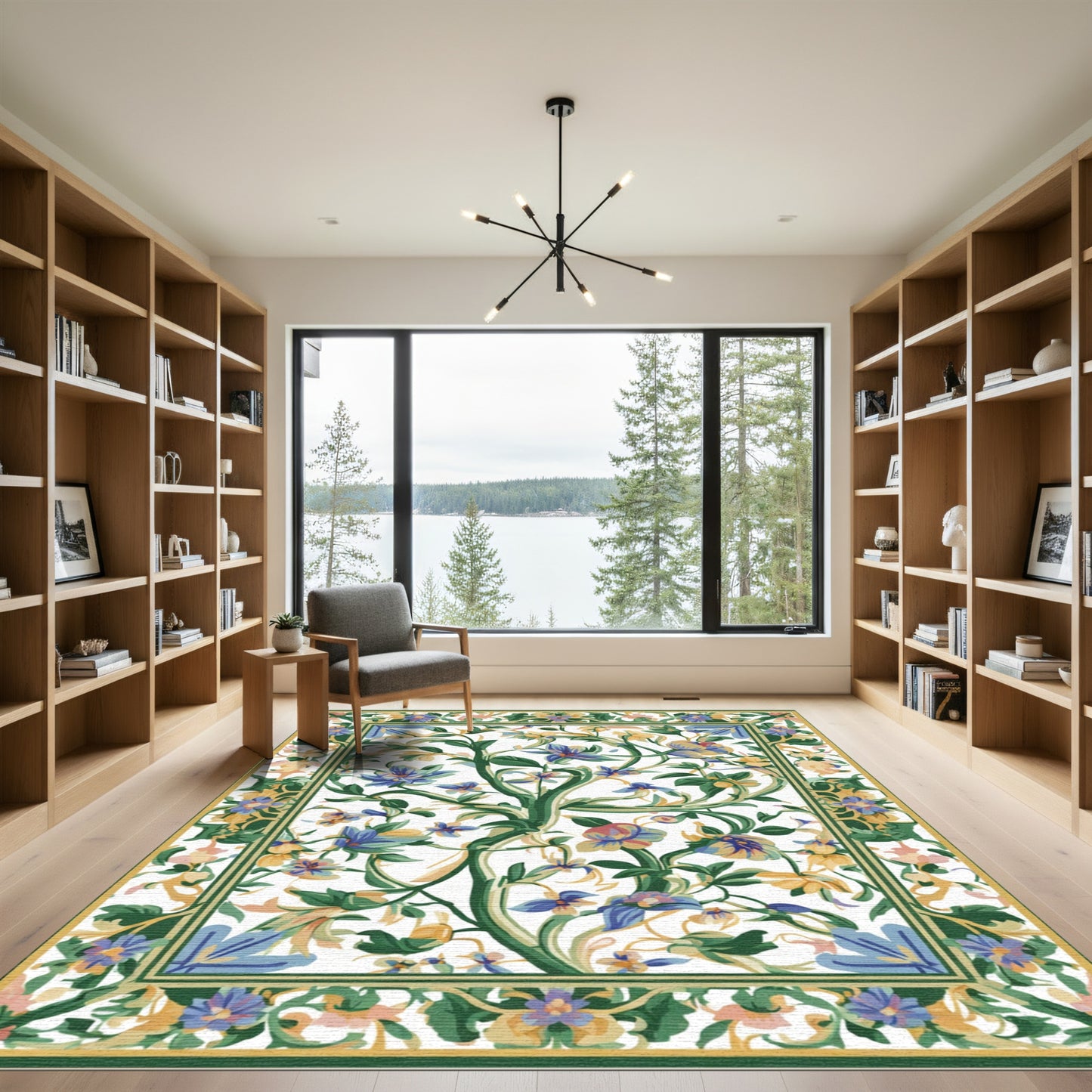 Vibrant Blue Yellow Floral Vine Rug