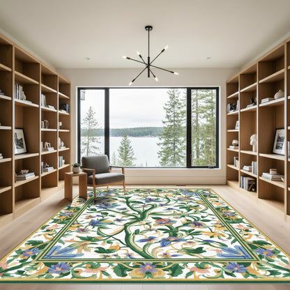 Vibrant Blue Yellow Floral Vine Rug