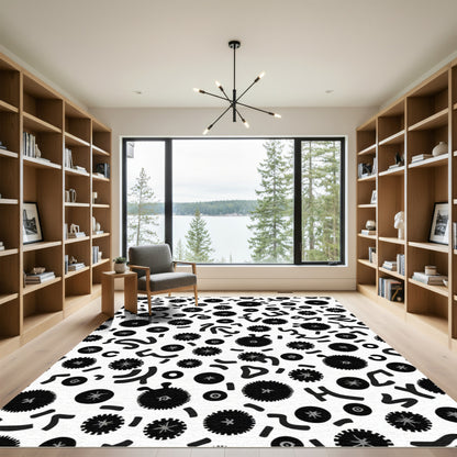 Black Abstract Starburst Swirl Rug