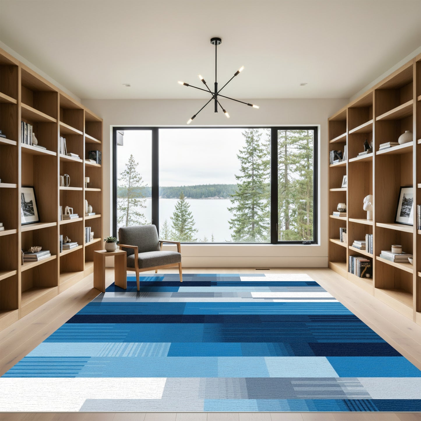 Azure Blues Geometric Blocks Rug