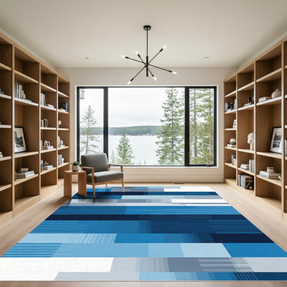 Azure Blues Geometric Blocks Rug