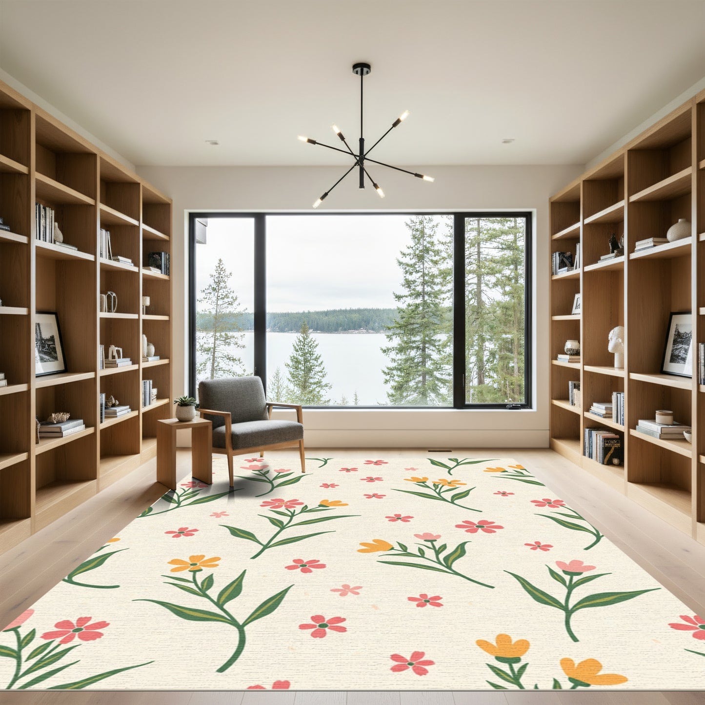 Whimsical Pink Yellow Floral Field Rug