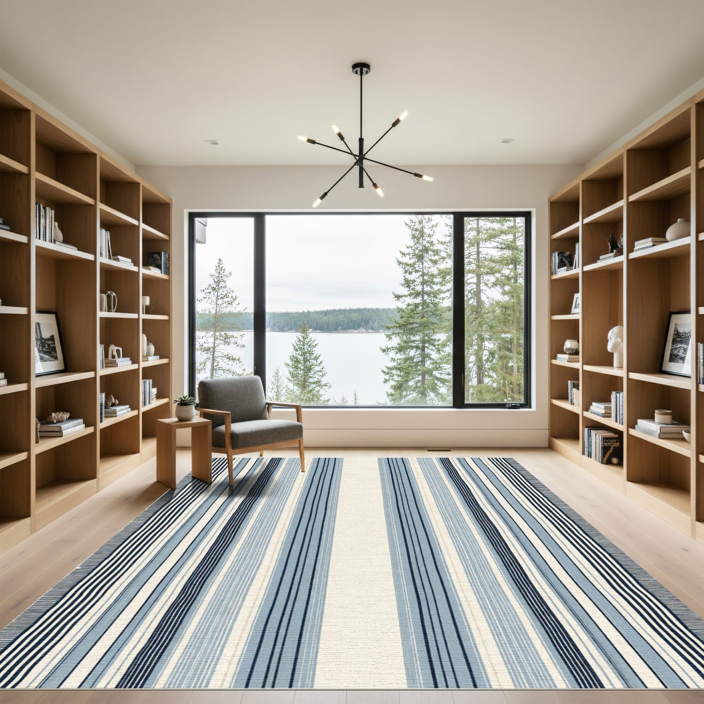 Crisp Blue Tonal Striped Vertical Rug