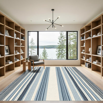 Crisp Blue Tonal Striped Vertical Rug