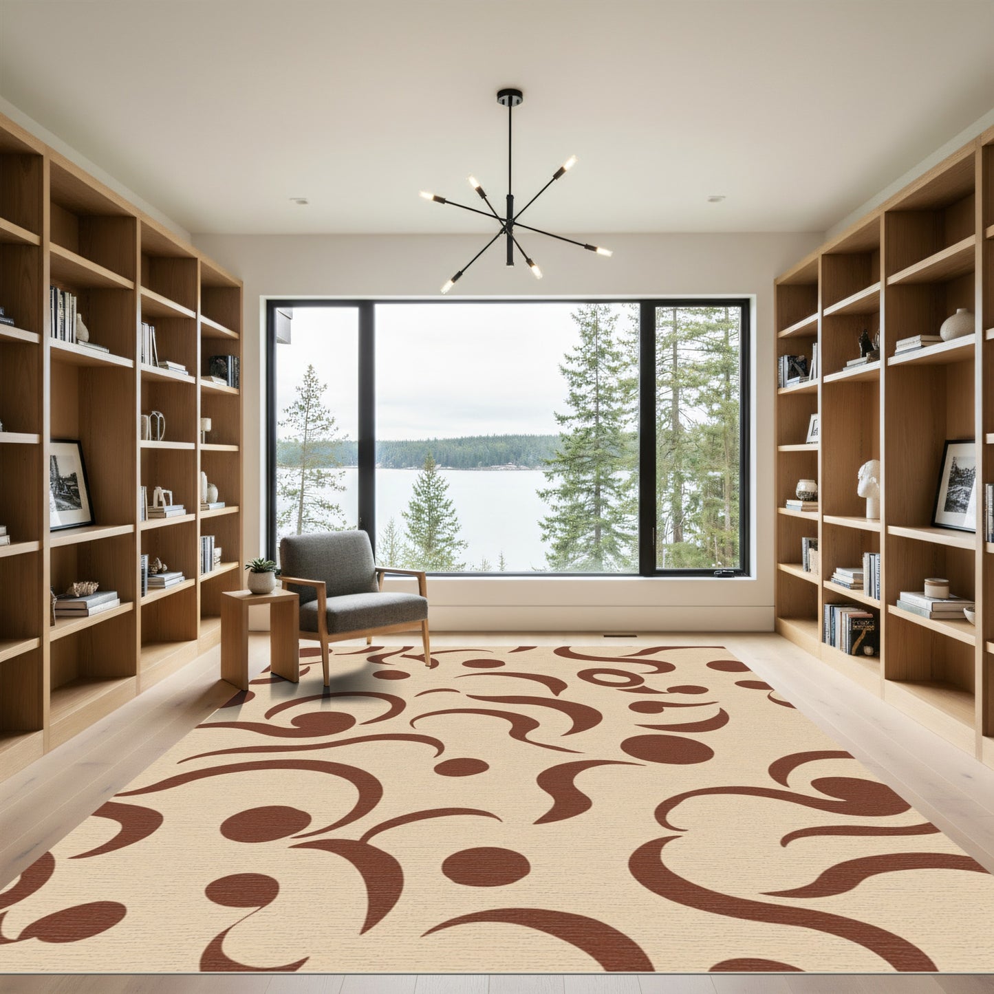 Cream Brown Swirl Dot Composition Rug