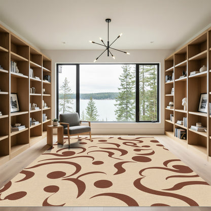 Cream Brown Swirl Dot Composition Rug