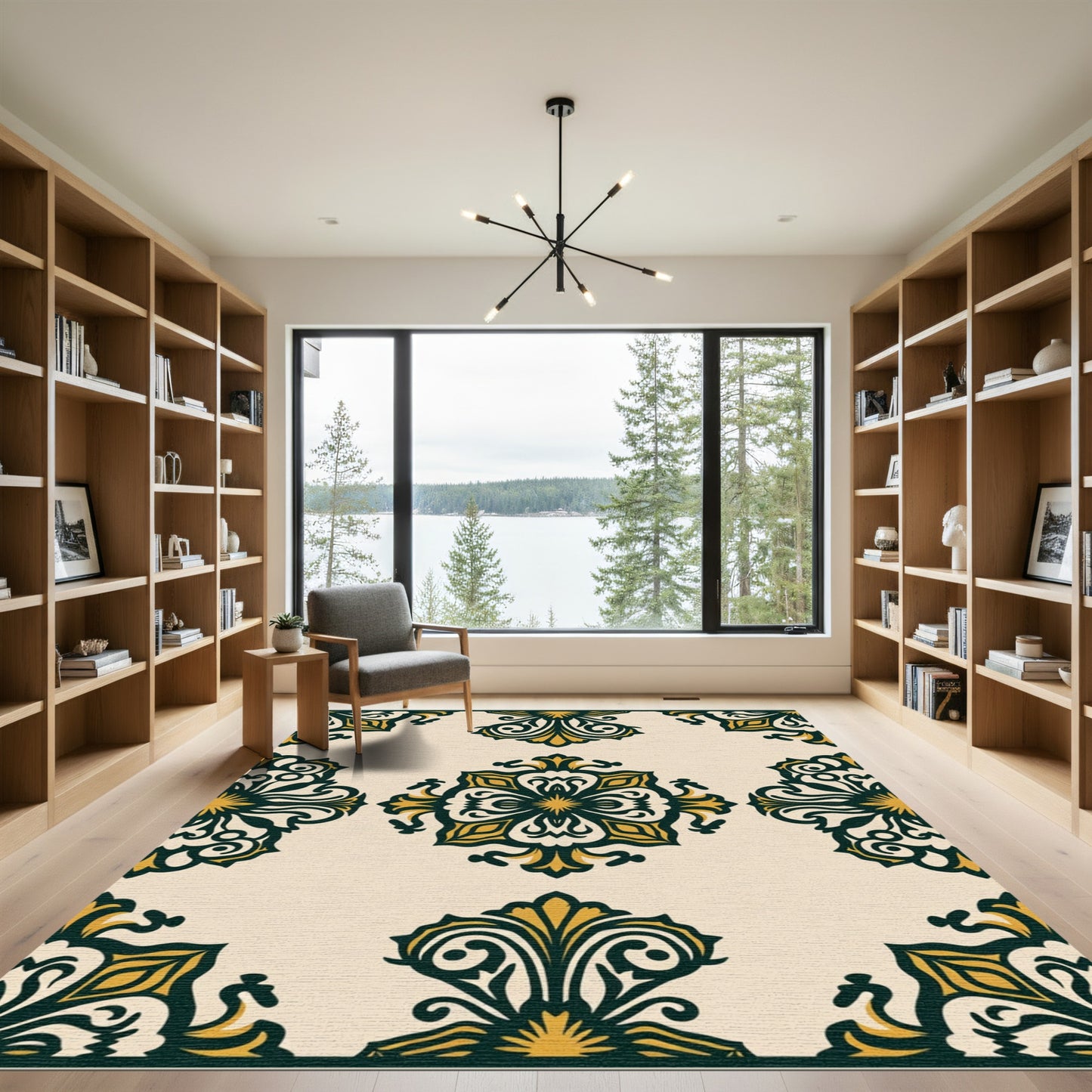 Ornate Gold and Teal Medallion Rug