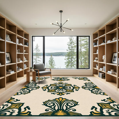 Ornate Gold and Teal Medallion Rug
