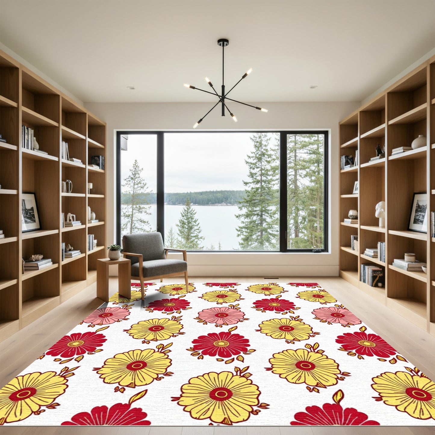 Red Yellow Floral Petal Composition Rug