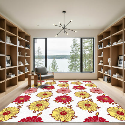 Red Yellow Floral Petal Composition Rug