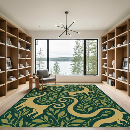 Golden Creatures Amidst Green Foliage Rug