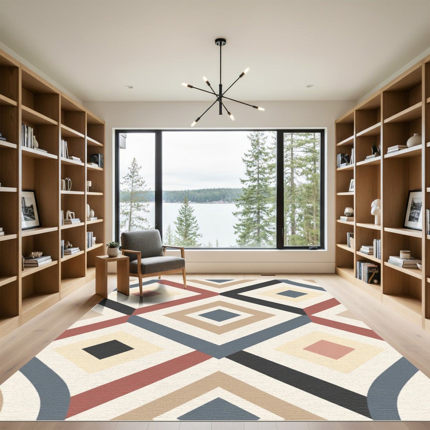 Geometric Diamond Medallion With Earthy Tones Rug