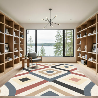 Geometric Diamond Medallion With Earthy Tones Rug