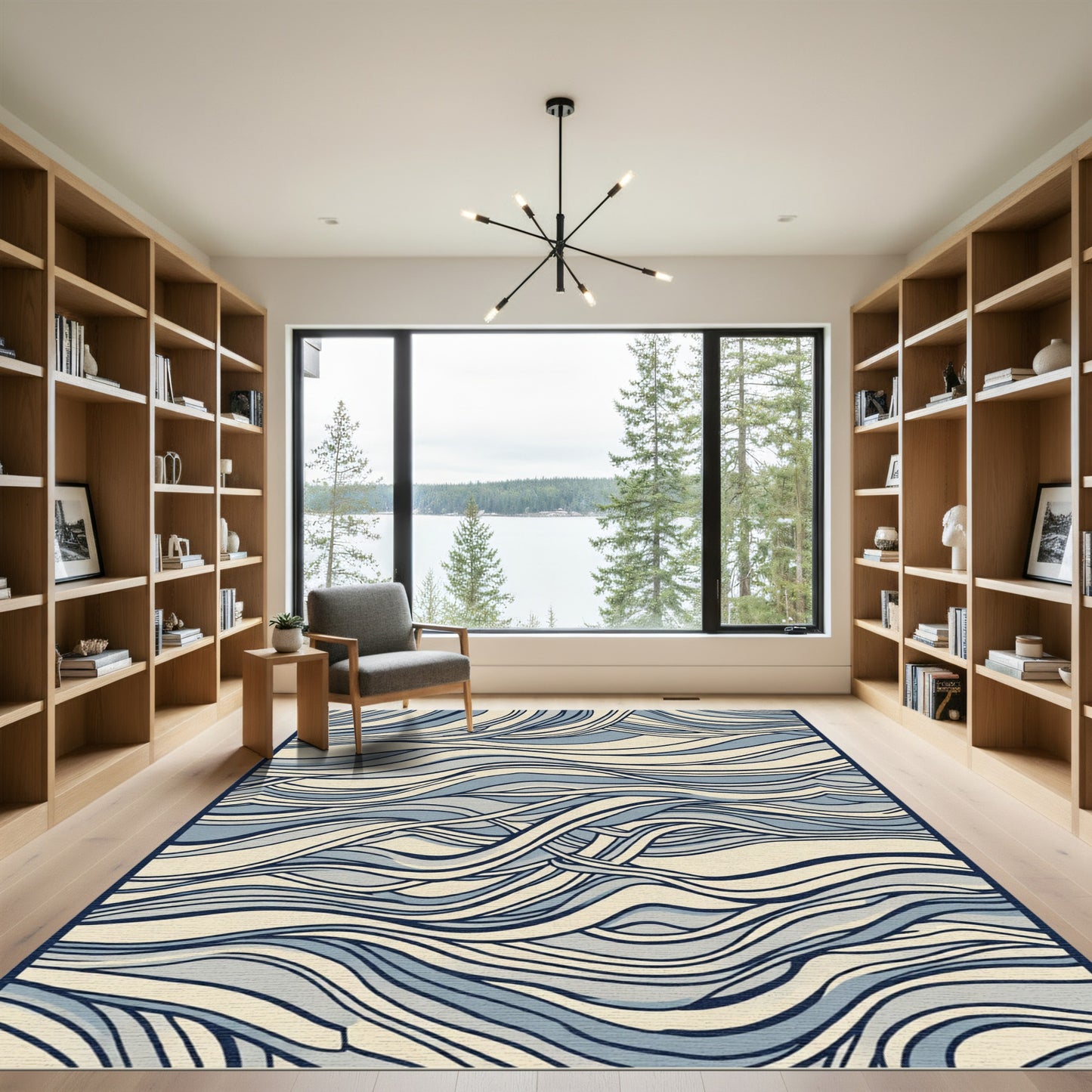 Elegant Blue Swirl Abstract Rug