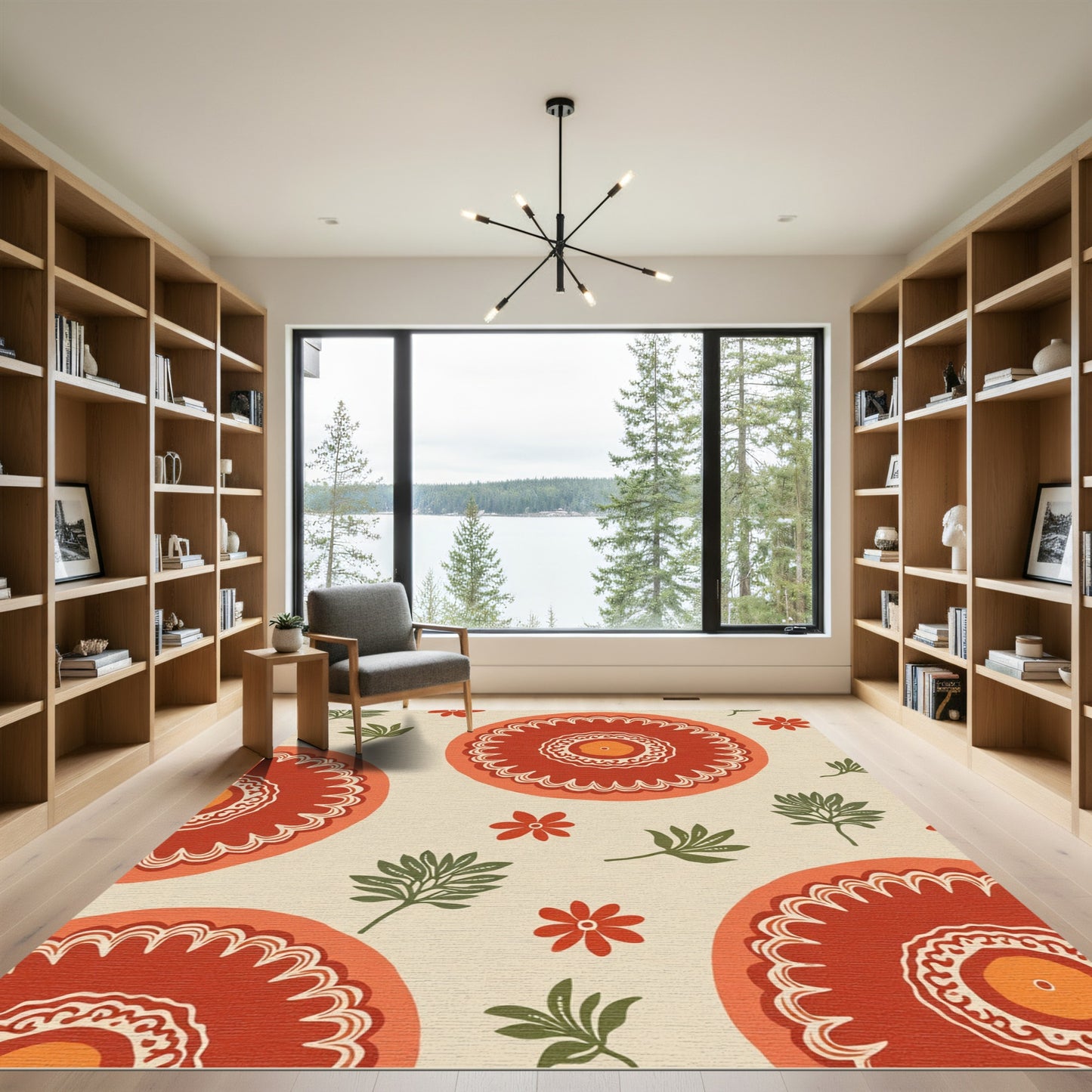 Terracotta Sunburst Floral Medallions Rug