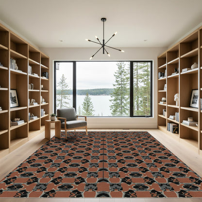 Terracotta And Gray Abstract Symmetry Rug