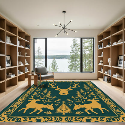 Golden Stag Forest Scene Rug