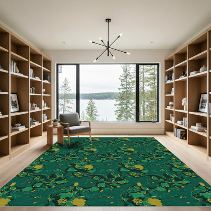 Deep Emerald Abstract Floral Composition Rug