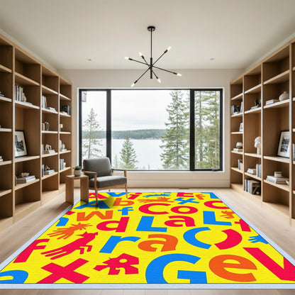 Alphabet Soup Animals Playful Collage Rug