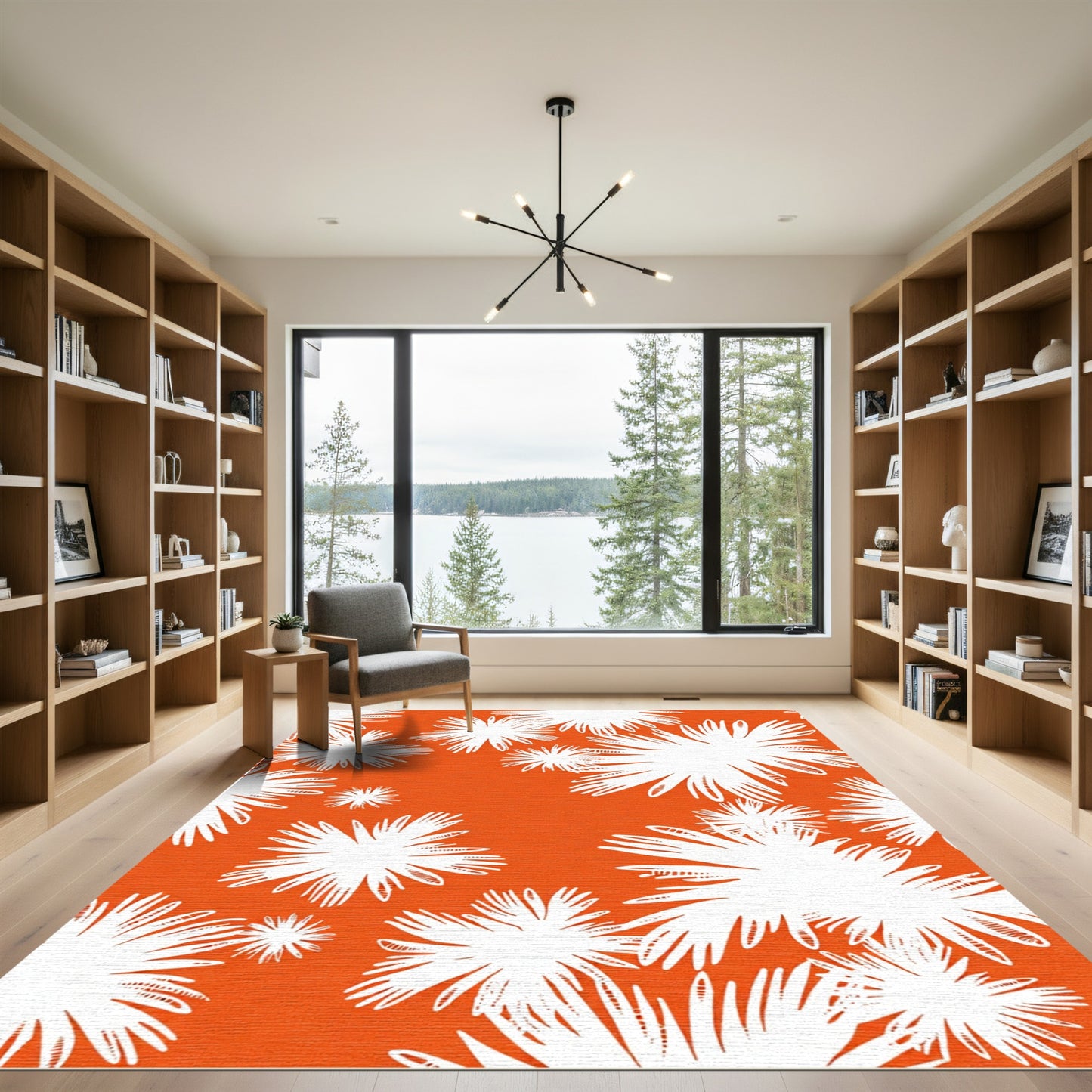White Frayed Bloom Orange Rug