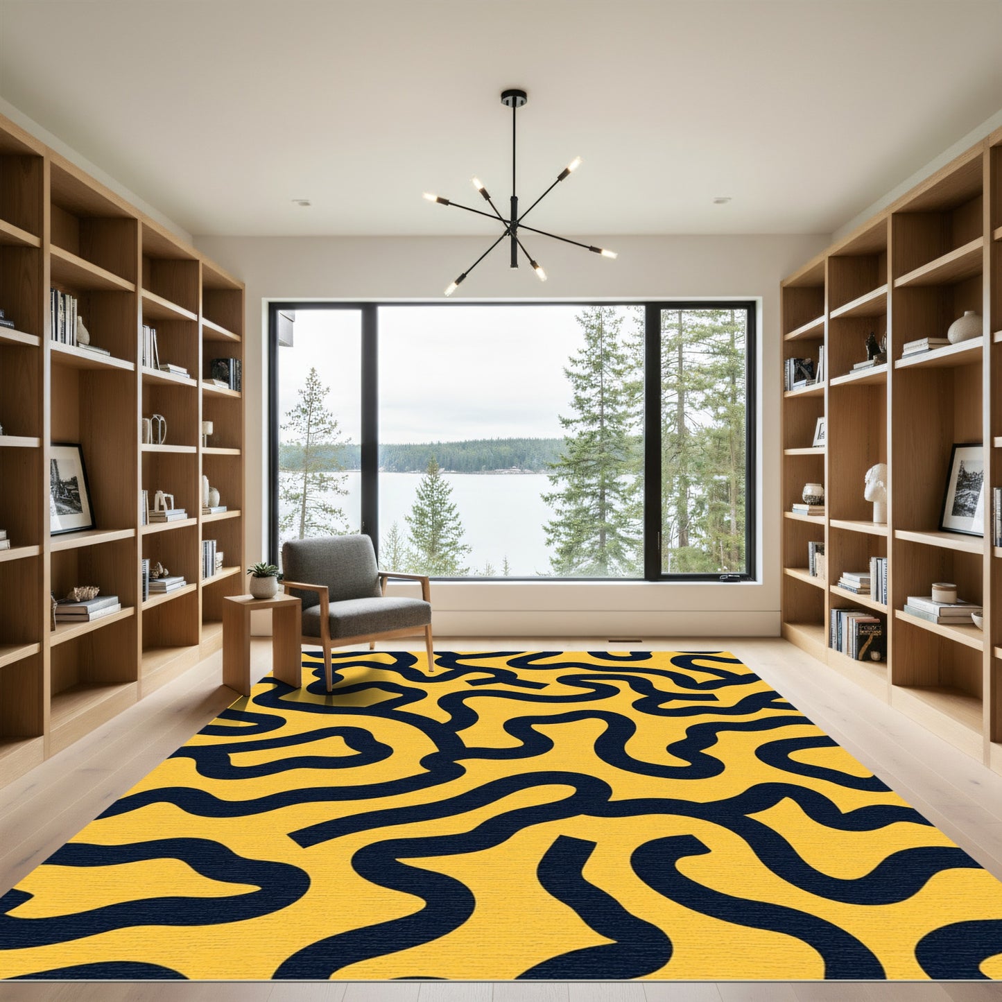 Abstract Mustard Swirl Maze Rug