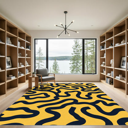 Abstract Mustard Swirl Maze Rug