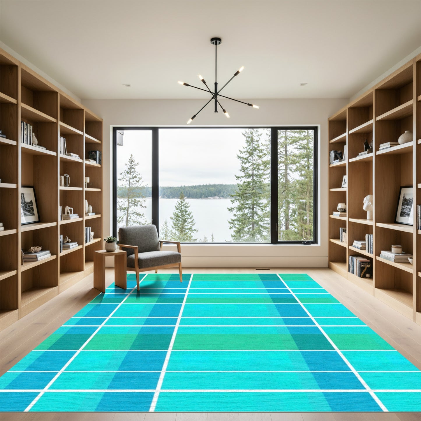 Aqua Teal Plaid Grid Rug