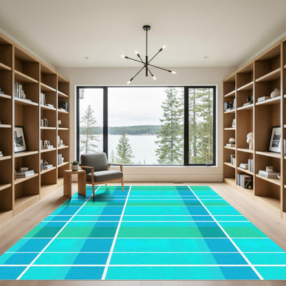 Aqua Teal Plaid Grid Rug