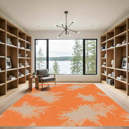 Orange and Tan Abstract Palm Fronds Rug