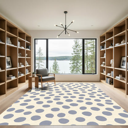 Cream And Blue Polka Dot Scatter Rug