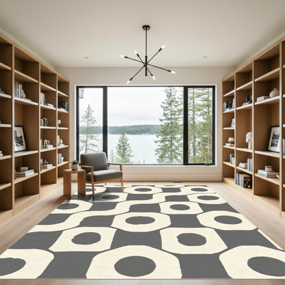 Modern Gray Cream Geometric Maze Rug