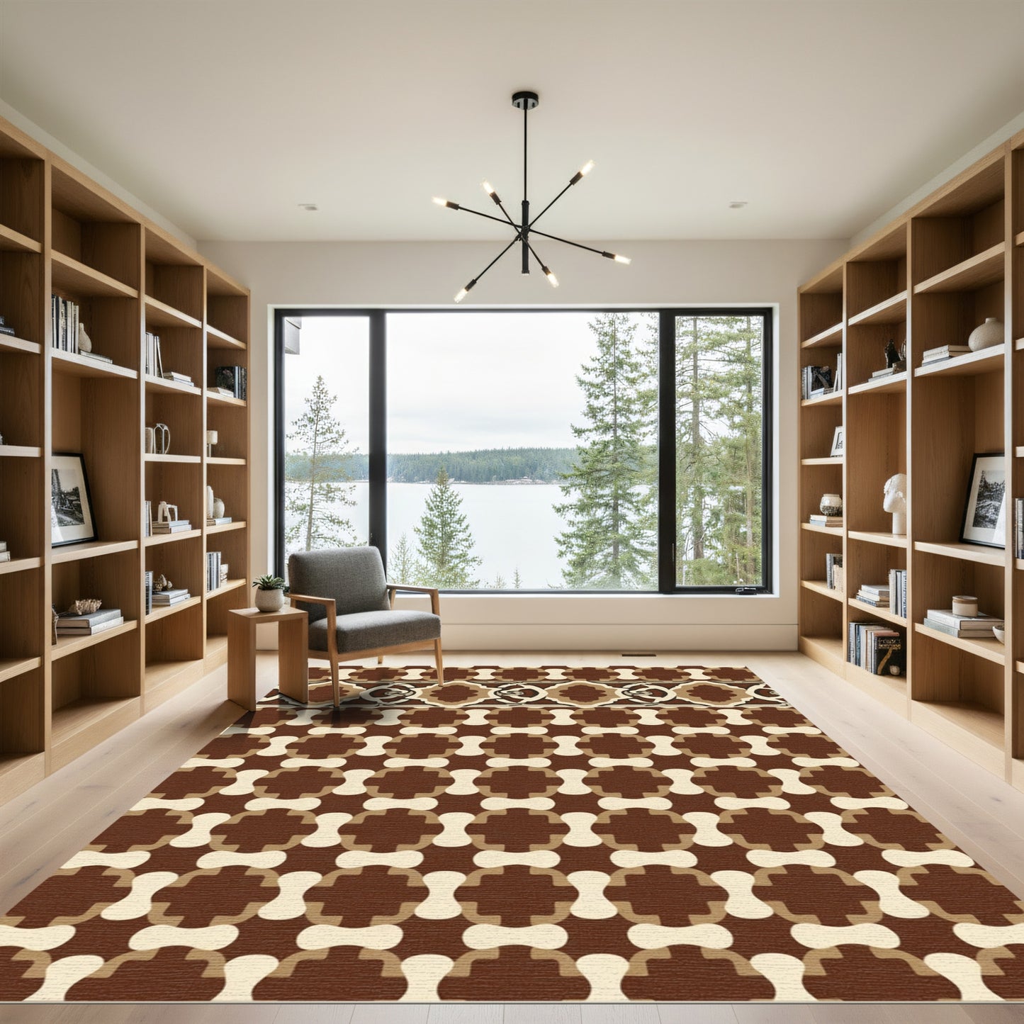 Chocolate Beige Geometric Quatrefoil Rug
