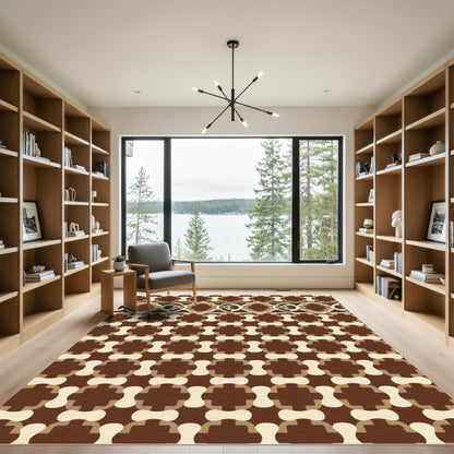 Chocolate Beige Geometric Quatrefoil Rug