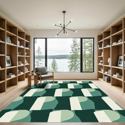 Emerald Forest Geometric Wave Tiling Rug